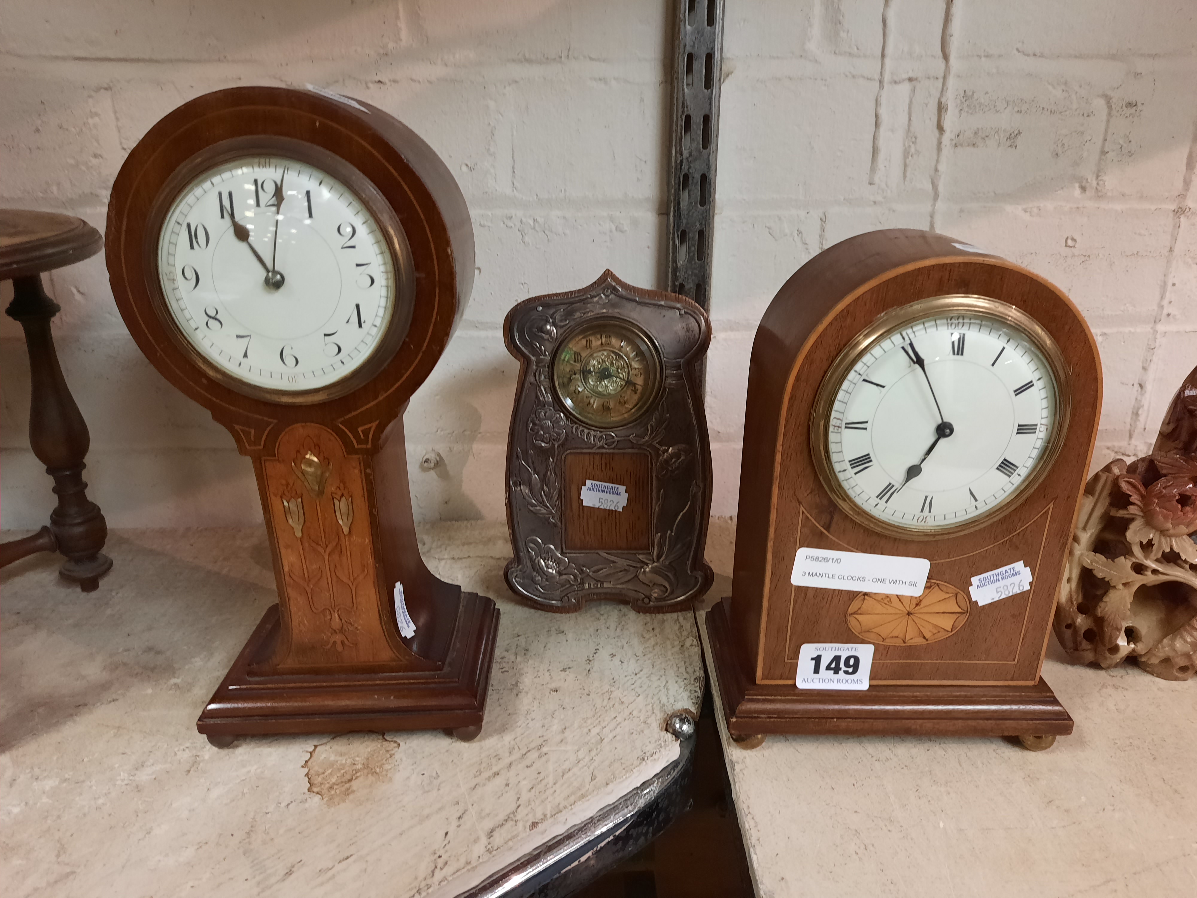 3 MANTLE CLOCKS - ONE WITH SILVER FRONT