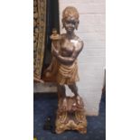 LARGE CARVED WOOD FIGURE LAMP