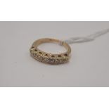 14CT GOLD THREE STONE DIAMOND RING - SIZE P 5.1 GRAMS APPROX