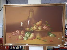 A DE MAZIA - FRAMED STILL LIFE OF FRUIT - 59 X 90 CMS APPROX