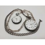 2 SILVER POCKET WATCHES & CHAINS