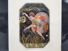 ETHEL LARCOMBE - PIXIE HAND COLOURED ETCHING ON WOVE- EARLY 20THC - ARTIST PROOF 20CMS (H) X 14.5CMS
