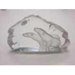 GLASS POLAR BEAR PAPERWEIGHT - SIGNED 12.5CMS (H) APPROX