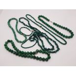 MALACHITE JADE & OTHER GREEN STONE JEWELLERY - ONE HAS 18CT GOLD CLASP