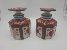 PAIR OF IMARI SCENT BOTTLES - CHIP TO THE LIP OF ONE 13CMS (H) APPROX