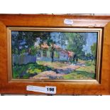YURI GUSEV (1928-2012) HOUSE WITH RED ROOF C2012 OIL ON CANVAS FRAMED 13.5CMS (H) X 24CMS (W)
