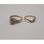 TWO 9CT GOLD LADIES DIAMOND RINGS SIZE O/P & O - 4.9 GRAMS APPROX