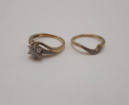 TWO 9CT GOLD LADIES DIAMOND RINGS SIZE O/P & O - 4.9 GRAMS APPROX