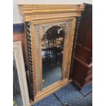 LARGE GILT CARVED FRAME ORNATE MIRROR WITH EBONISED BARLEY TWIST