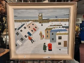 BETTY HOLMAN ''ST IVES SNOW SCENE'' SIGNED & FRAMED 49.5CM H & 59CMS W