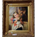 OIL ON CANVAS - SIGNED A.SEERS - CHILD & DONKEY 49CMS (H) X 39CMS (W) INNER FRAME