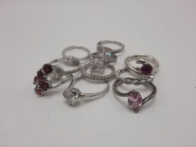 BOX OF SILVER RINGS WITH GEMSTONES (10)