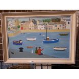 BETTY HOLMAN ''ST IVES FROM THE PIER'' SIGNED & FRAMED- 49.5CM W X 75CM H INNER FRAME