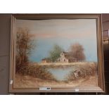 W.NEWPORT LAKE SCENE OIL ON CANVAS - FRAMED 49.5CMS (H) X 60CMS (W) INNER FRAME