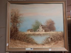 W.NEWPORT LAKE SCENE OIL ON CANVAS - FRAMED 49.5CMS (H) X 60CMS (W) INNER FRAME