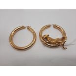 PAIR OF 9CT GOLD EARRINGS WITH A LIONESS SET IN ONE 14.9 GRAMS APPROX