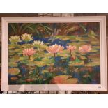 MIKHAIL ZHAROV (UKRANIAN) WATER LILIES 50CMS (H) X 74CMS (W) INNER FRAME