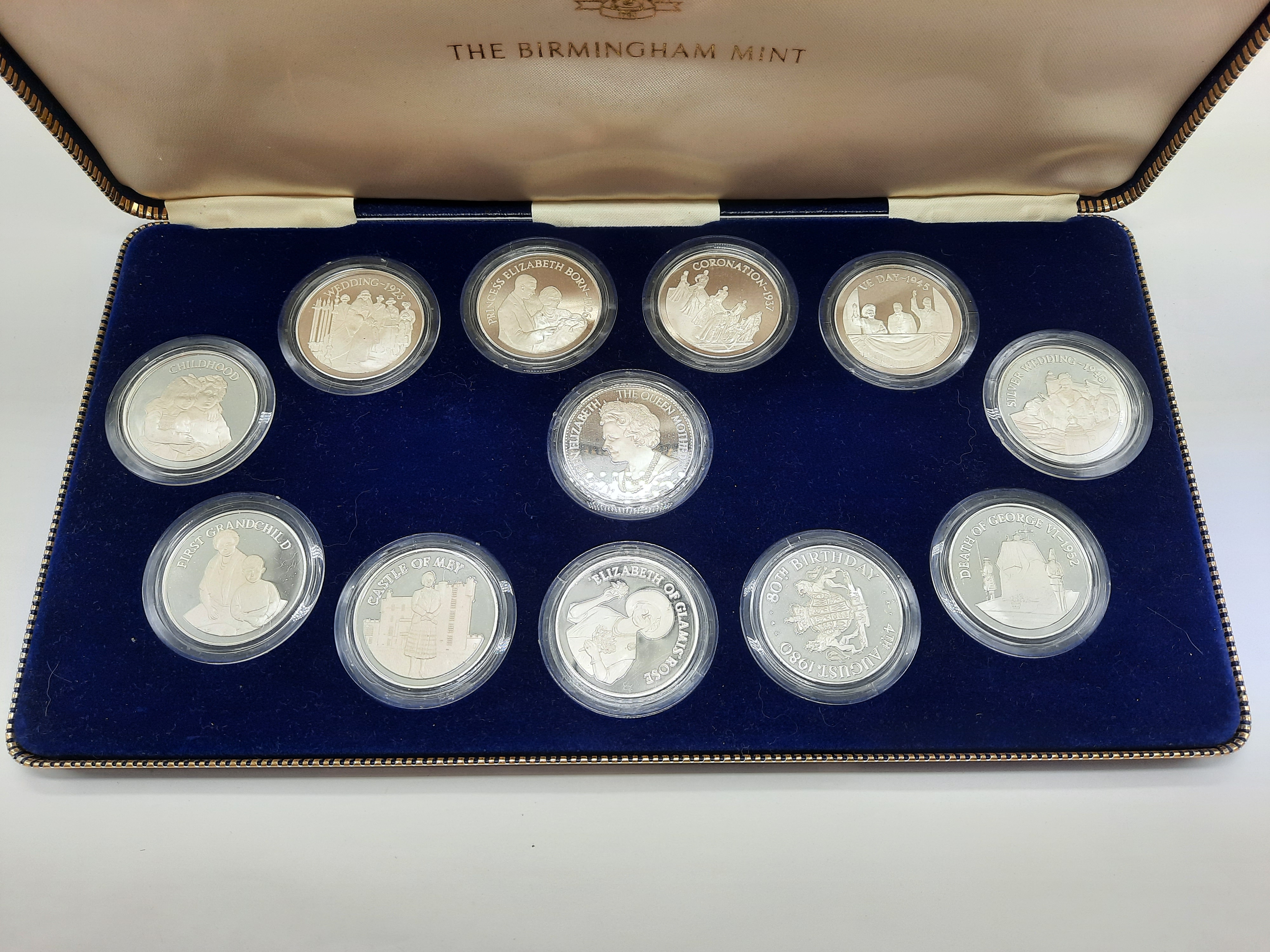 BIRMINGHAM MINT STERLING CROWN HM QUEENS MOTHER APPROX 312G COLLECTION OF 12 COINS