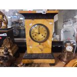 MARBLE & BRONZE MANTLE CLOCK - FRENCH MOVEMENT - 56 CMS (H) (CHIP TO TOP)