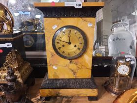 MARBLE & BRONZE MANTLE CLOCK - FRENCH MOVEMENT - 56 CMS (H) (CHIP TO TOP)