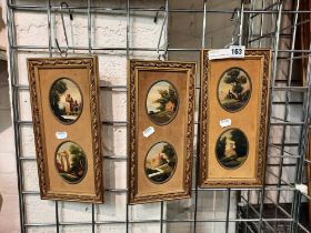 3 DUAL OVAL FRAMES MINIATURE OIL ON TIN PAINTINGS - SIGNED