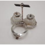 H/M SILVER CONDIMENT SET - MUSTARD POT MISSING 2 IMP OZS APPROX