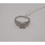 18CT WHITE GOLD & DIAMOND PRINCESS CUT RING - SIZE N 3.3 GRAMS APPROX