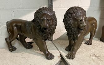 PAIR OF BRONZE LIONS - 22 CMS (H) APPROX