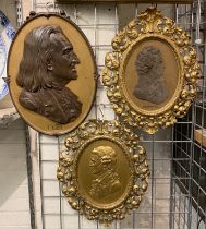 3 GILT CAST PLAQUES OF FAMOUS COMPOSERS: BEETHOVEN/HAYDN & FRANZ LISZT