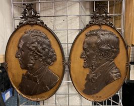 PAIR OF GILT CAST IRON PLAQUES OF FAMOUS COMPOSERS: WAGNER & MENDELSSOHN