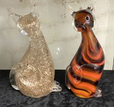 TWO MURANO GLASS CATS - 20.5 CMS (H) & 21 CMS (H) APPROX