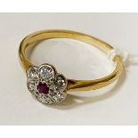 9CT GOLD RUBY & DIAMOND RING SIZE K 1.5 GRAMS APPROX