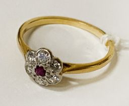 9CT GOLD RUBY & DIAMOND RING SIZE K 1.5 GRAMS APPROX