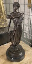BRONZE GIRL & URN ON MARBLE BASE - 34 CMS (H) APPROX