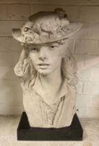 BUST OF A YOUNG WOMAN IN EDWARDIAN STYLE 55CMS TALL