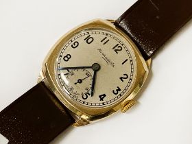 THOMAS RUSSELL & SONS 9CT GOLD CASED ART DECO WRISTWATCH