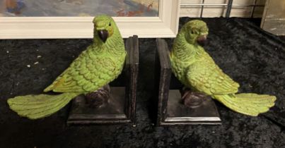 PAIR OF GREEN PARROT BOOKENDS