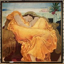 FLAMING JUNE - LARGE OIL ON CANVAS FRAMED FACSIMILE A/F - 121CMS (H) X 120CMS (W) APPROX