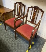 PAIR OF INLAID EDWARDIAN CARVER CHAIRS