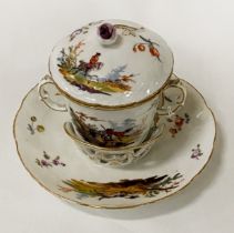 EARLY DRESDEN HAND PAINTED POT & CUP & SAUCER