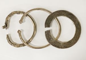 3 INDIAN SILVER TRIBAL BANGLES (HIGH SILVER CONTENT)