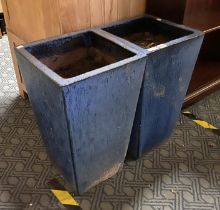 2 LARGE BLUE PLANTERS & 7 OTHER PLANTERS