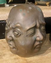 LARGE BRONZE MULTI HEAD BUDDHA - 19.5 CMS (H) APPROX