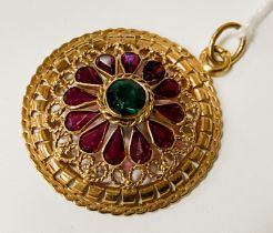 22CT GOLD RUBY & GREEN GEMSTONE VINTAGE PENDANT