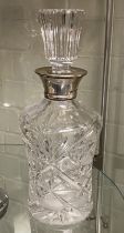 SILVER COLLARED CUT CRYSTAL GLASS DECANTER