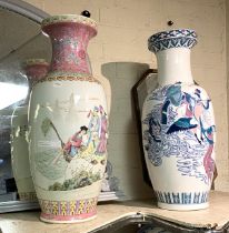 TWO TALL ORIENTAL VASES - 63 CMS (H) APPROX