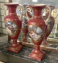 PAIR OF RED PORCELAIN VASES - 41 CMS (H) APPROX