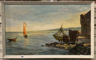 FRAMED SEASCAPE BY BETTY LYONS - 43.5 X 73 CMS APPROX