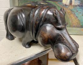 HARDWOOD CARVED HIPPO A/F - 25 CMS (H) APPROX