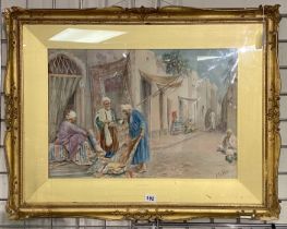 C DE FILLIPI - GILT FRAMED WATERCOLOUR OF CARPET SELLERS - 36 X 52 CMS PICTURE ONLY